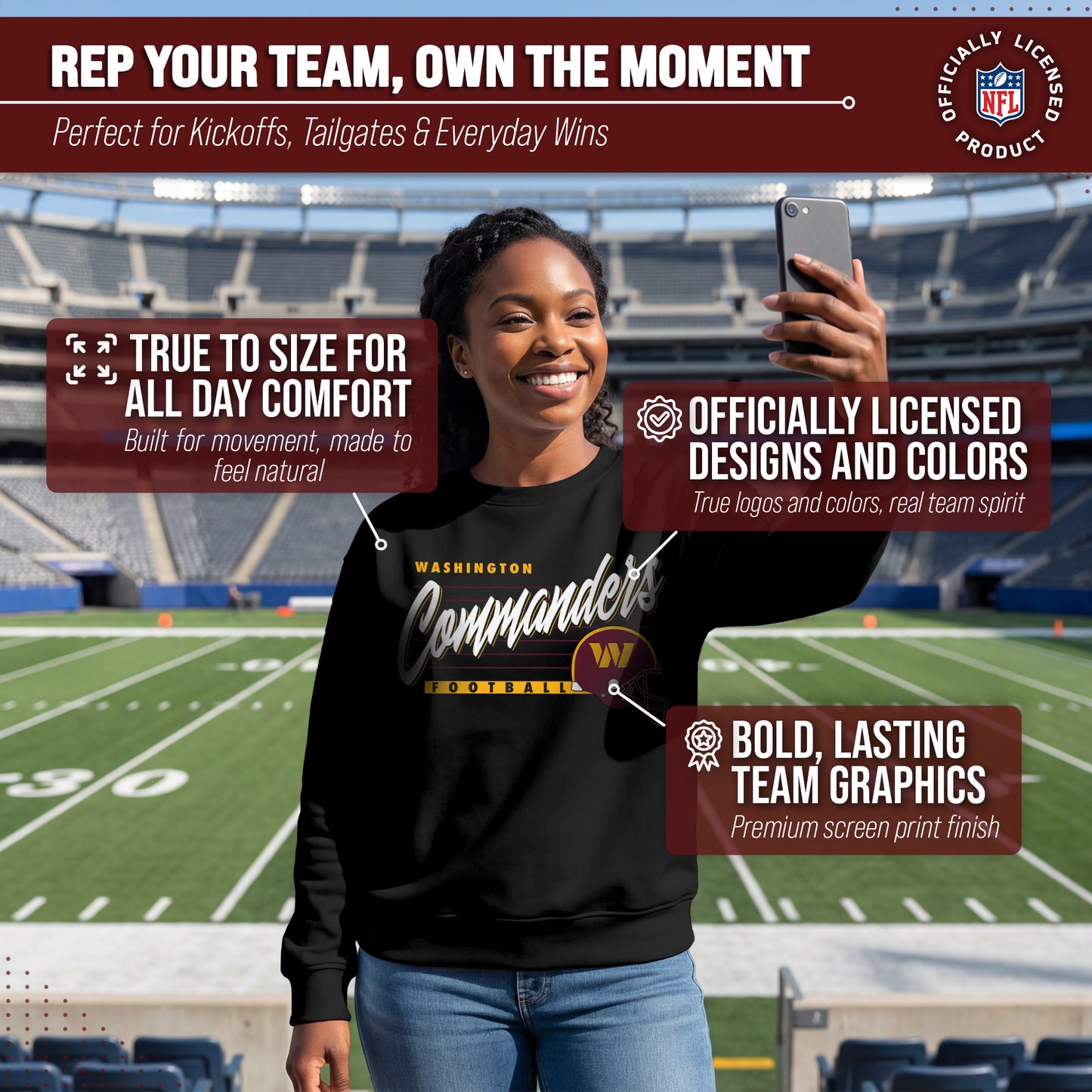Washington Commanders Womens NFL Scrimmage Line Crewneck Pullover - Black