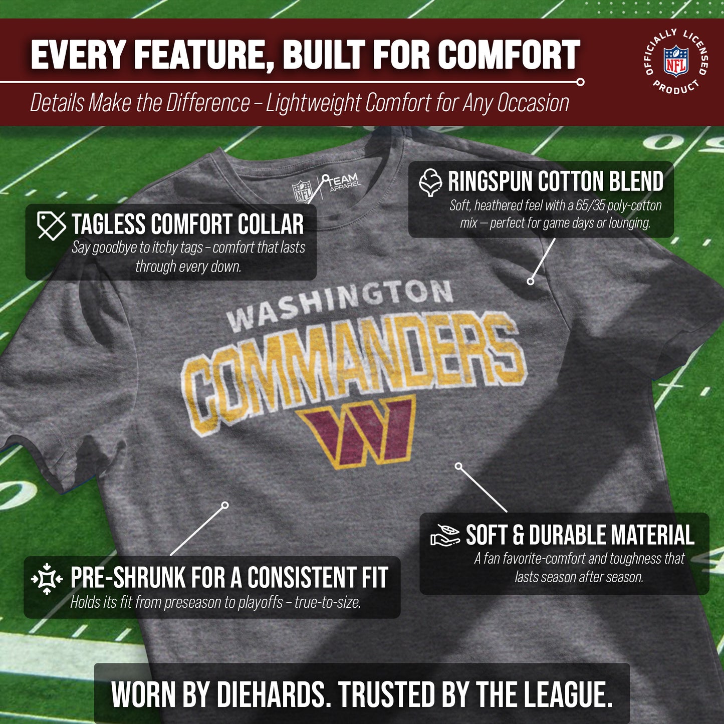 Washington Commanders NFL Starting Fresh Short Sleeve Heather T-Shirt - Sport Gray