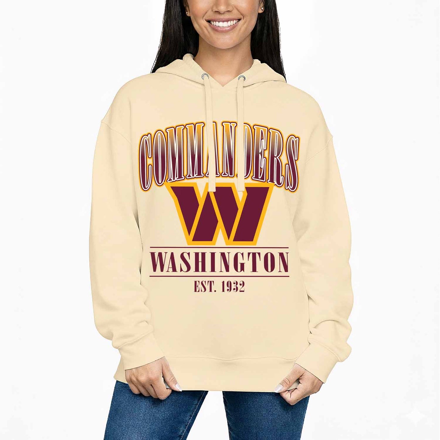 Washington Commanders Ladies NFL Starstruck Fleece Pullover Hooded Sweatshirt - Cream