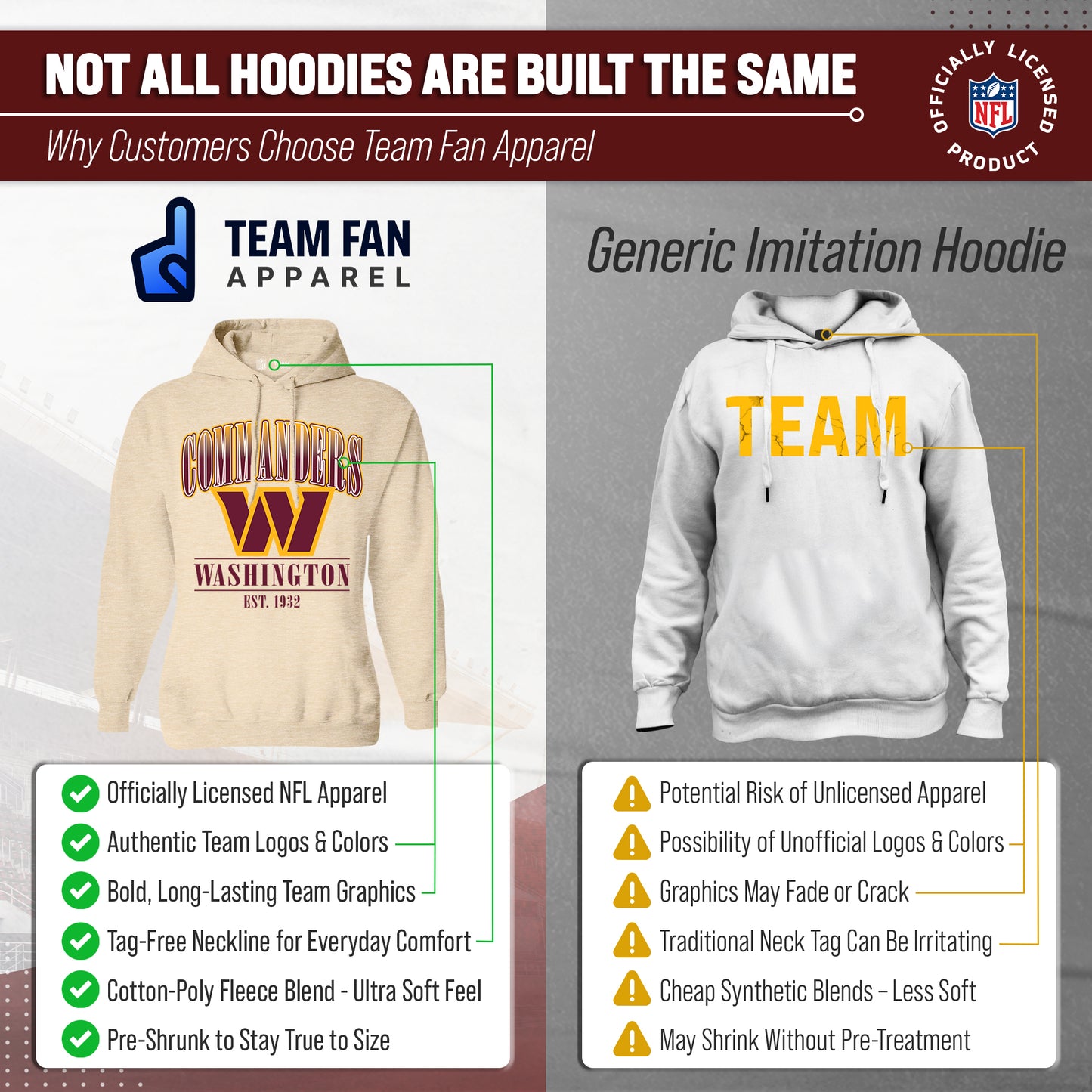 Washington Commanders Ladies NFL Starstruck Fleece Pullover Hooded Sweatshirt - Cream
