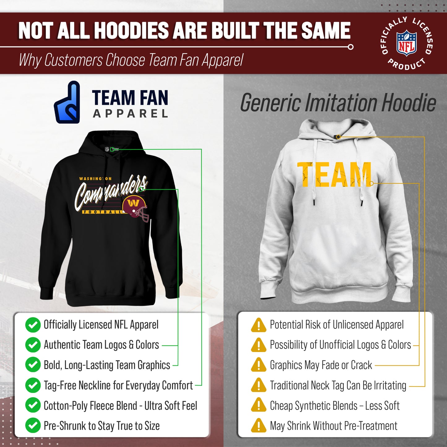 Washington Commanders Ladies NFL Scrimmage Line Fleece Pullover Hooded Sweatshirt - Black