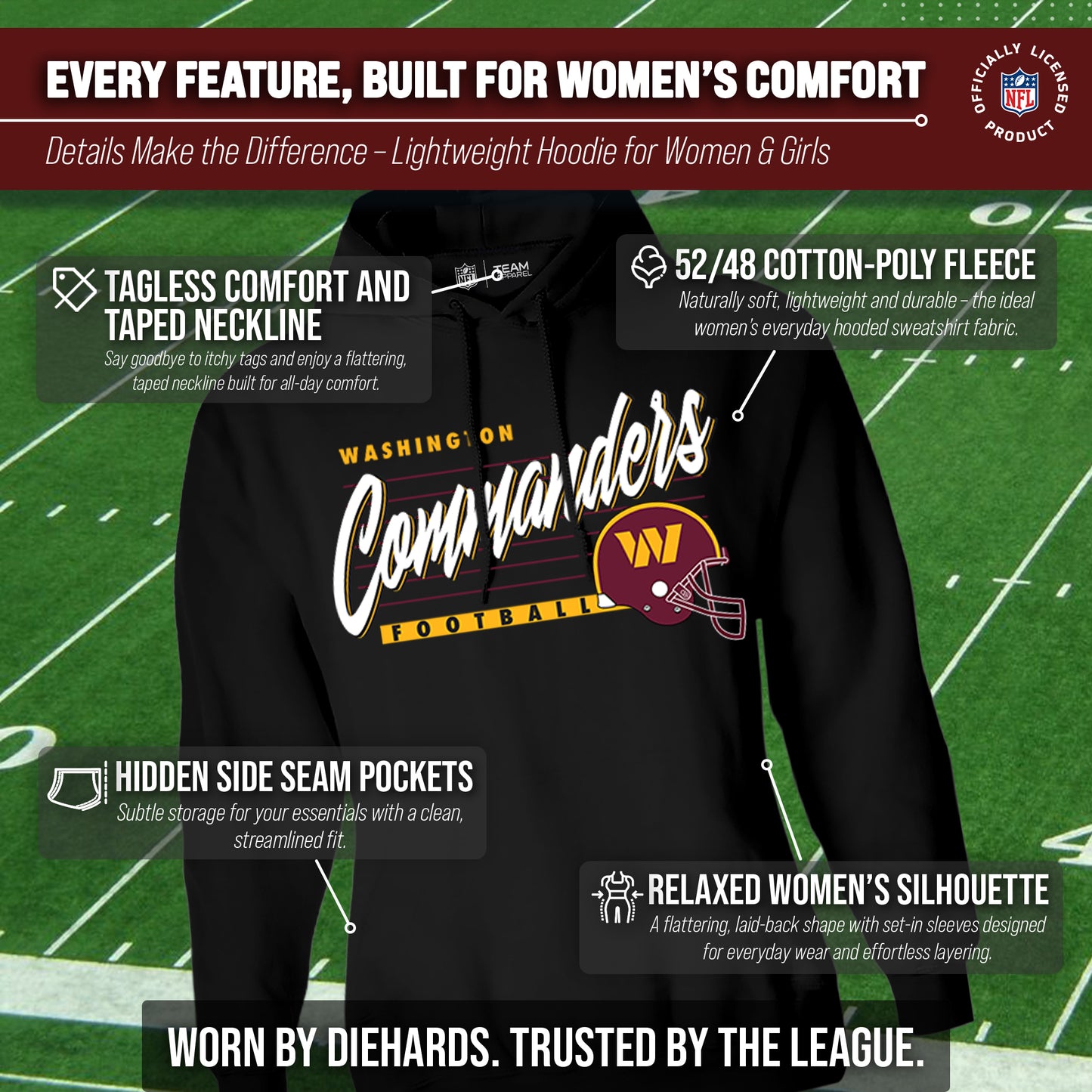 Washington Commanders Ladies NFL Scrimmage Line Fleece Pullover Hooded Sweatshirt - Black