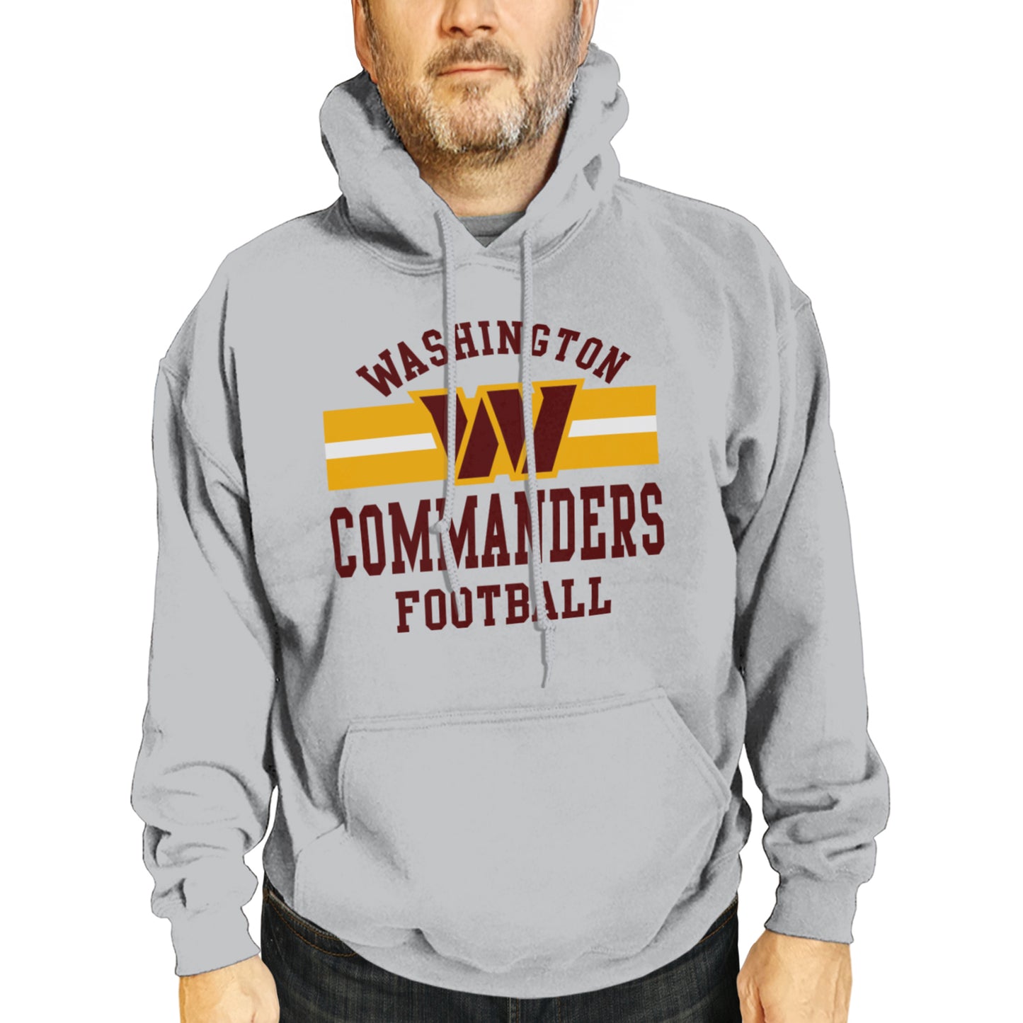 Washington Commanders NFL Team Stripe Hooded Sweatshirt- Soft Pullover Sports Hoodie For Men & Women - Sport Gray