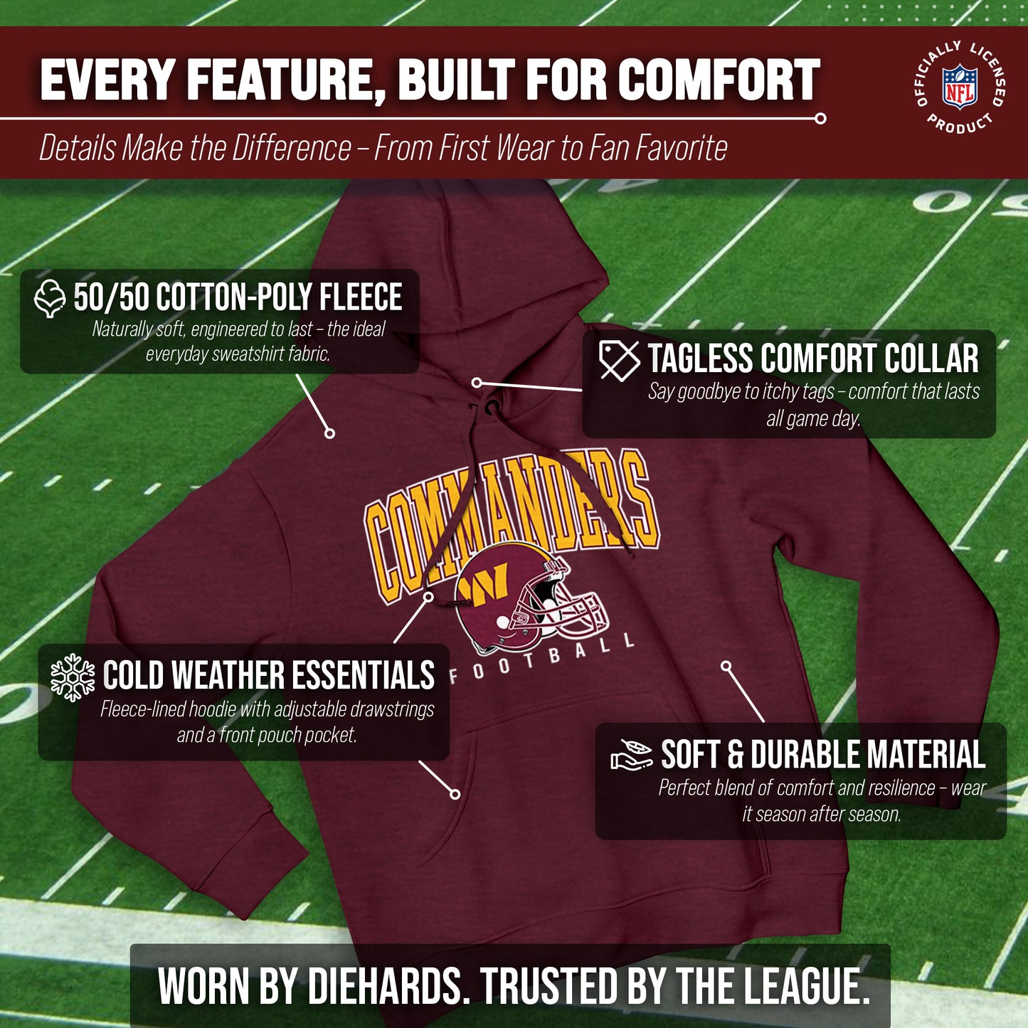Washington Commanders NFL Adult Unisex All Star Soft Fleece Hooded Sweatshirt - Maroon Heather