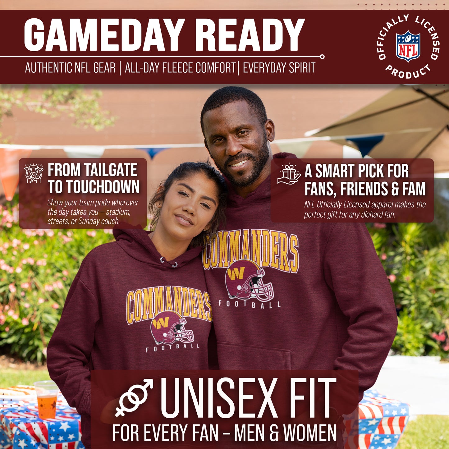Washington Commanders NFL Adult Unisex All Star Soft Fleece Hooded Sweatshirt - Maroon Heather