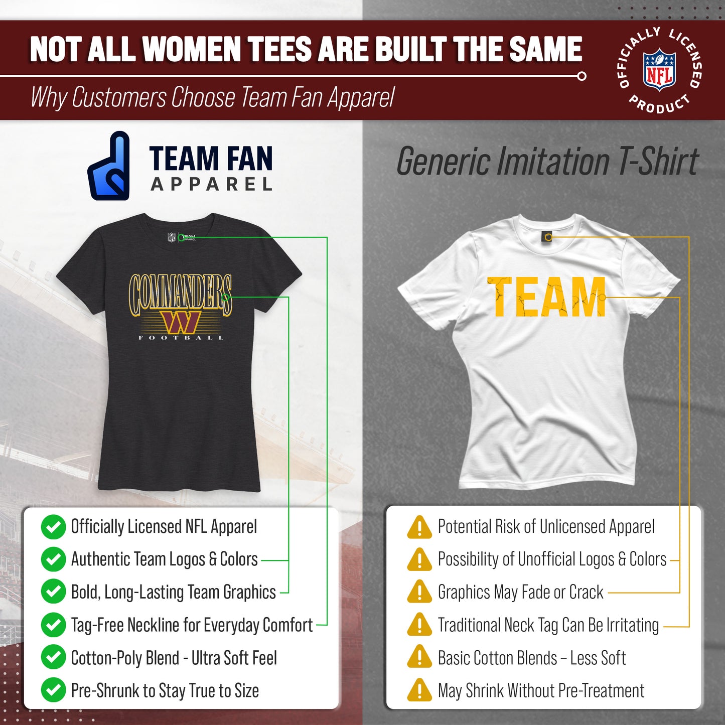 Washington Commanders NFL Womens Overtime Blueprint Tag-Less T-Shirt - Black