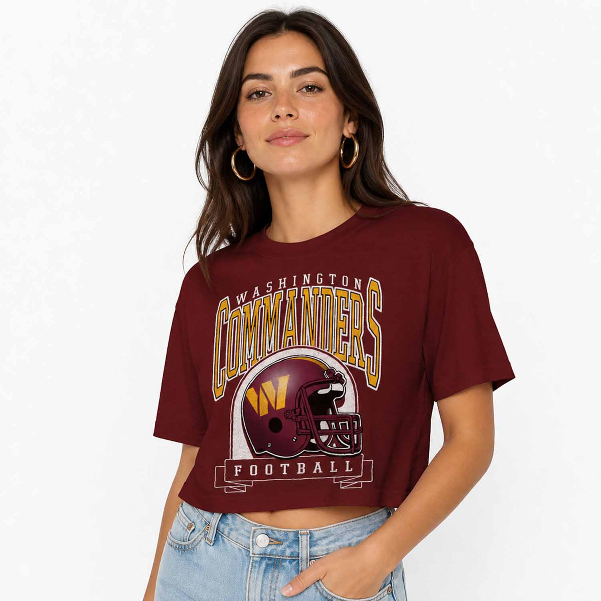 Washington Commanders Junk Food NFL Women's Franchise Helmet Crop T-Shirt - Burgundy