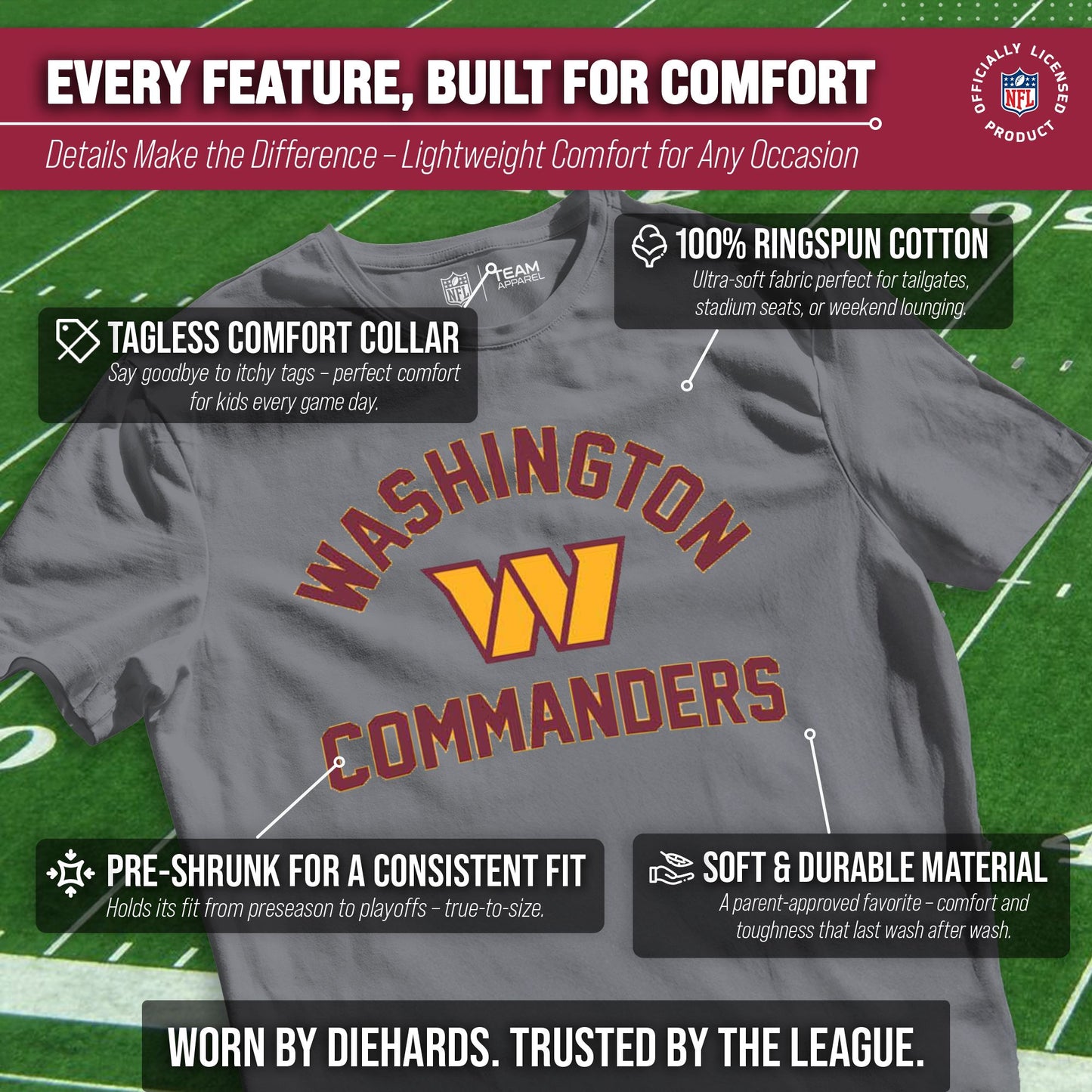 Washington Commanders NFL Youth Gameday Football T-Shirt - Sport Gray