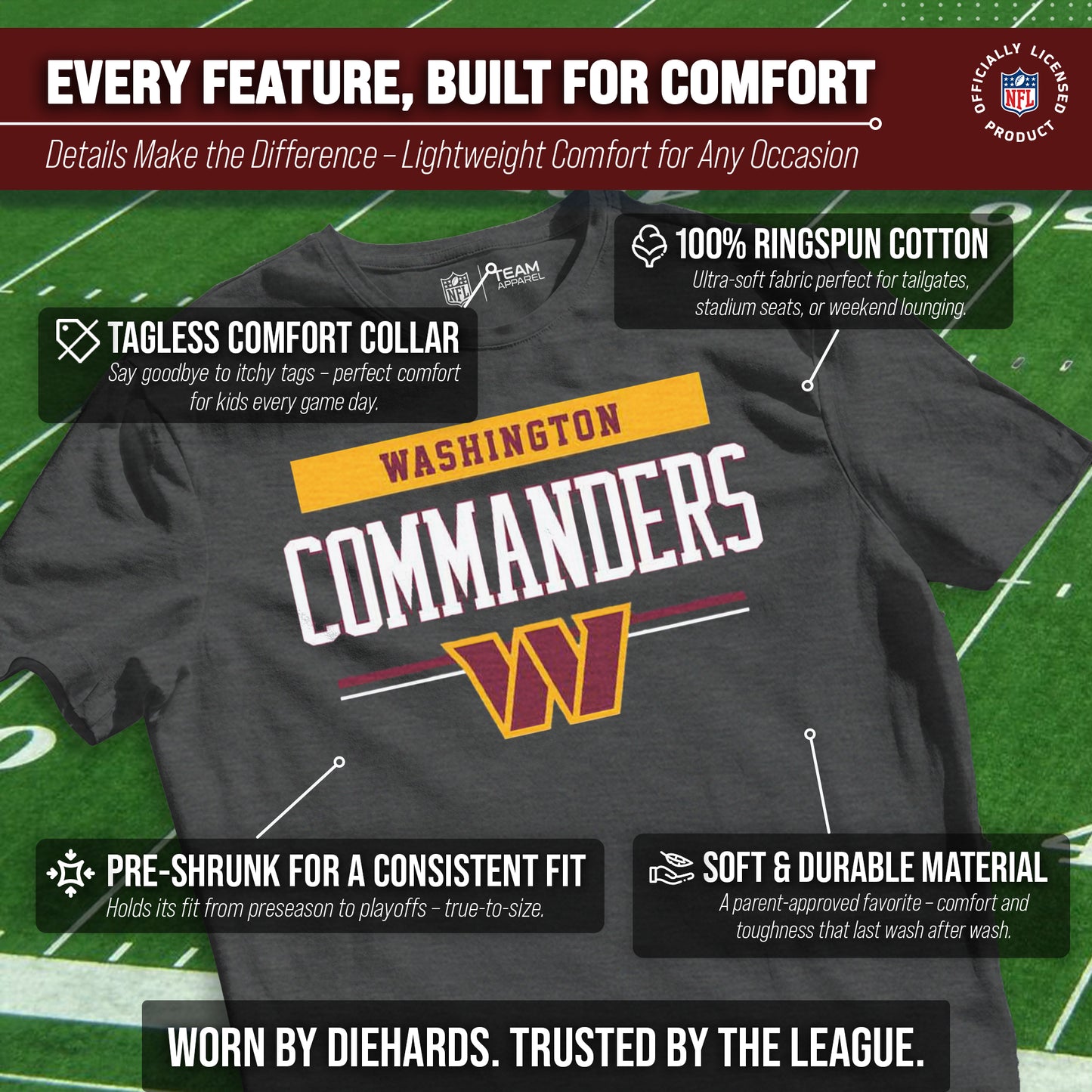 Washington Commanders NFL Youth Short Sleeve Charcoal T Shirt - Charcoal