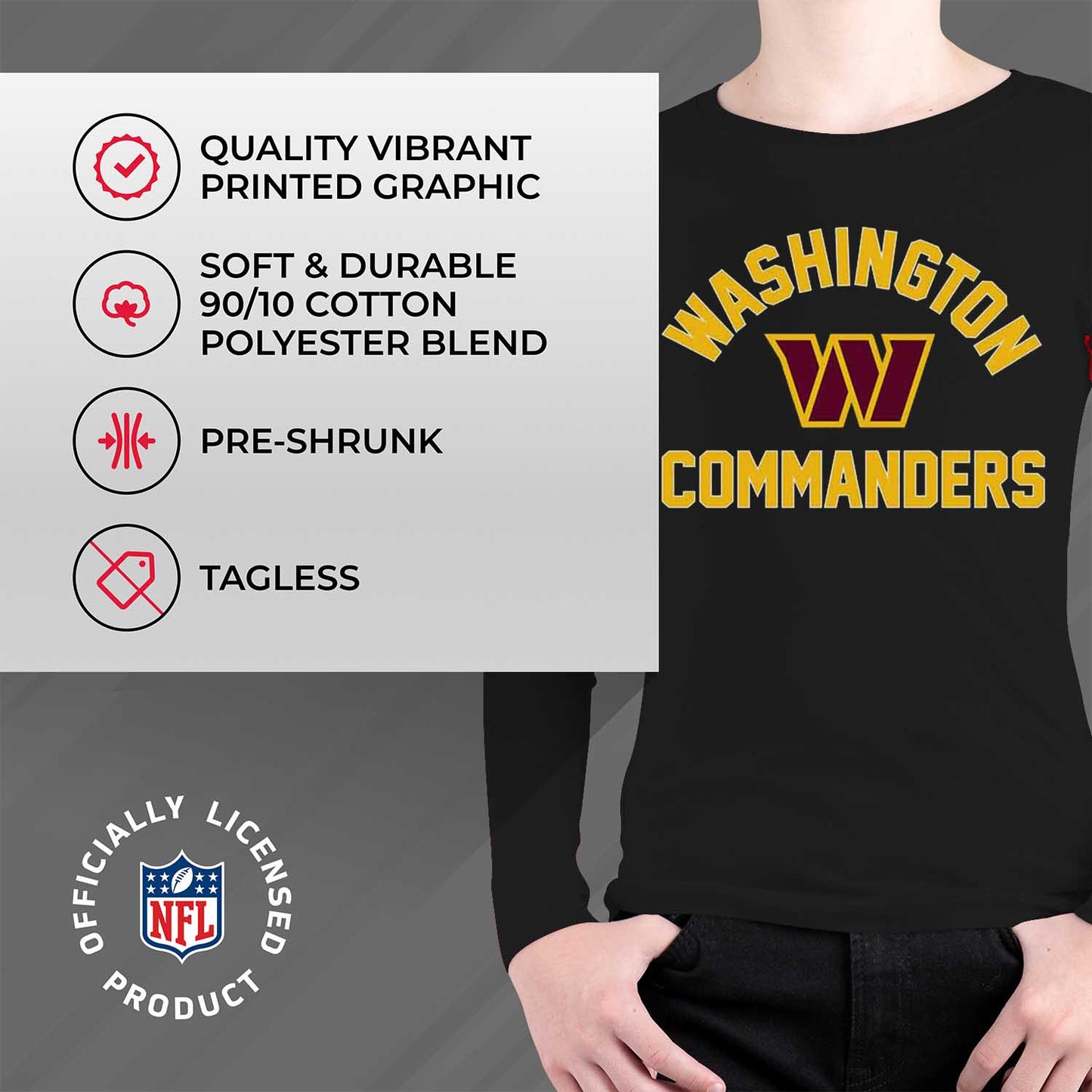 Washington Commanders NFL Gameday Youth Football Long Sleeve Shirt - Black