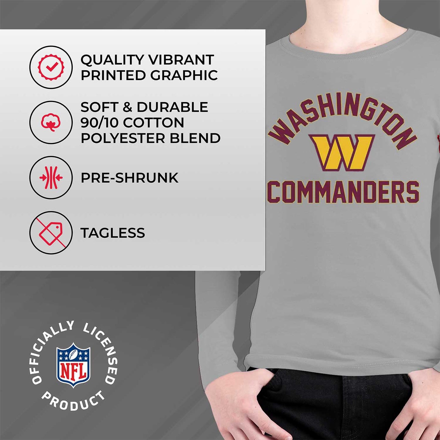 Washington Commanders NFL Gameday Youth Football Long Sleeve Shirt - Sport Gray