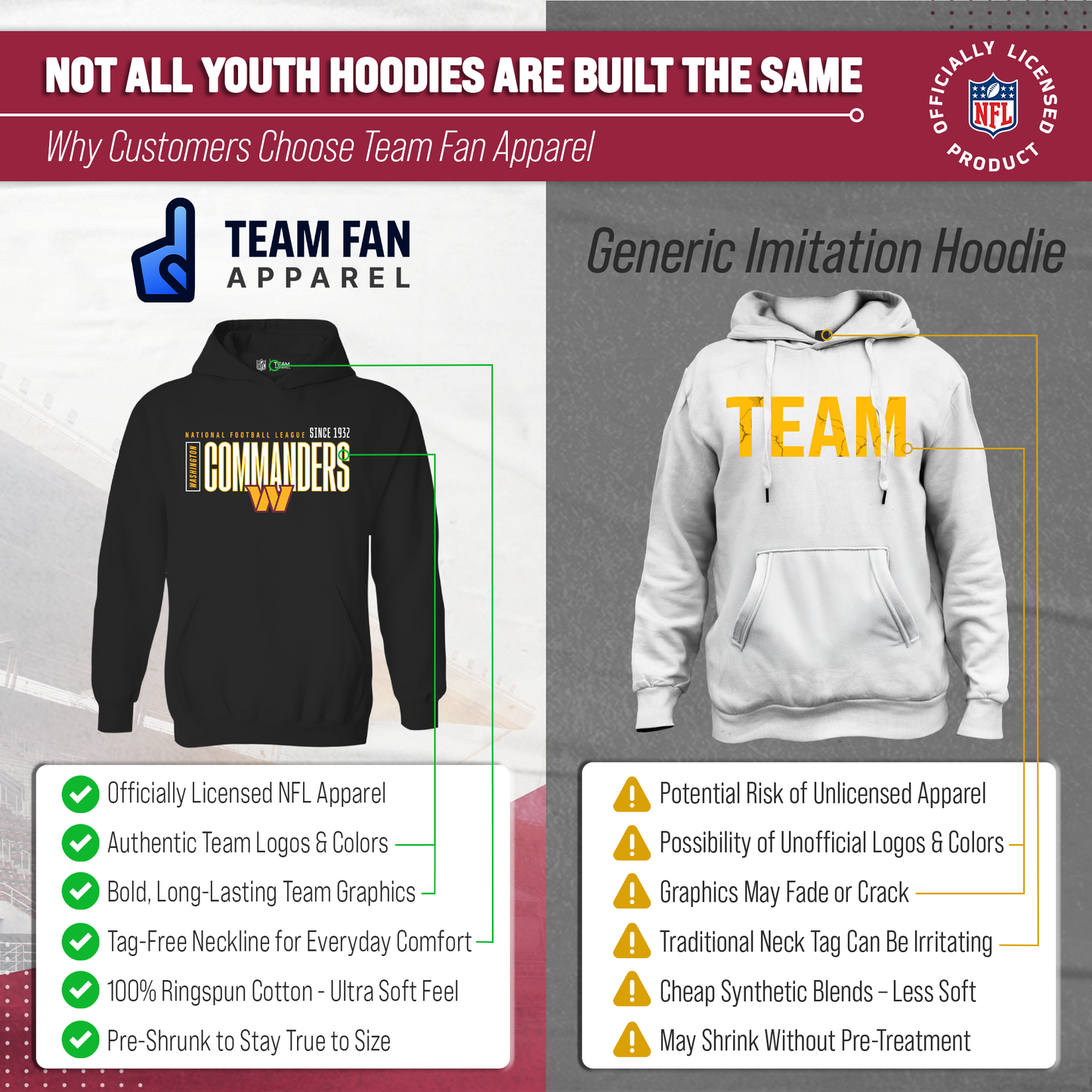 Washington Commanders NFL Youth Modern Endzone Football Fleece Hooded Sweatshirt - Black