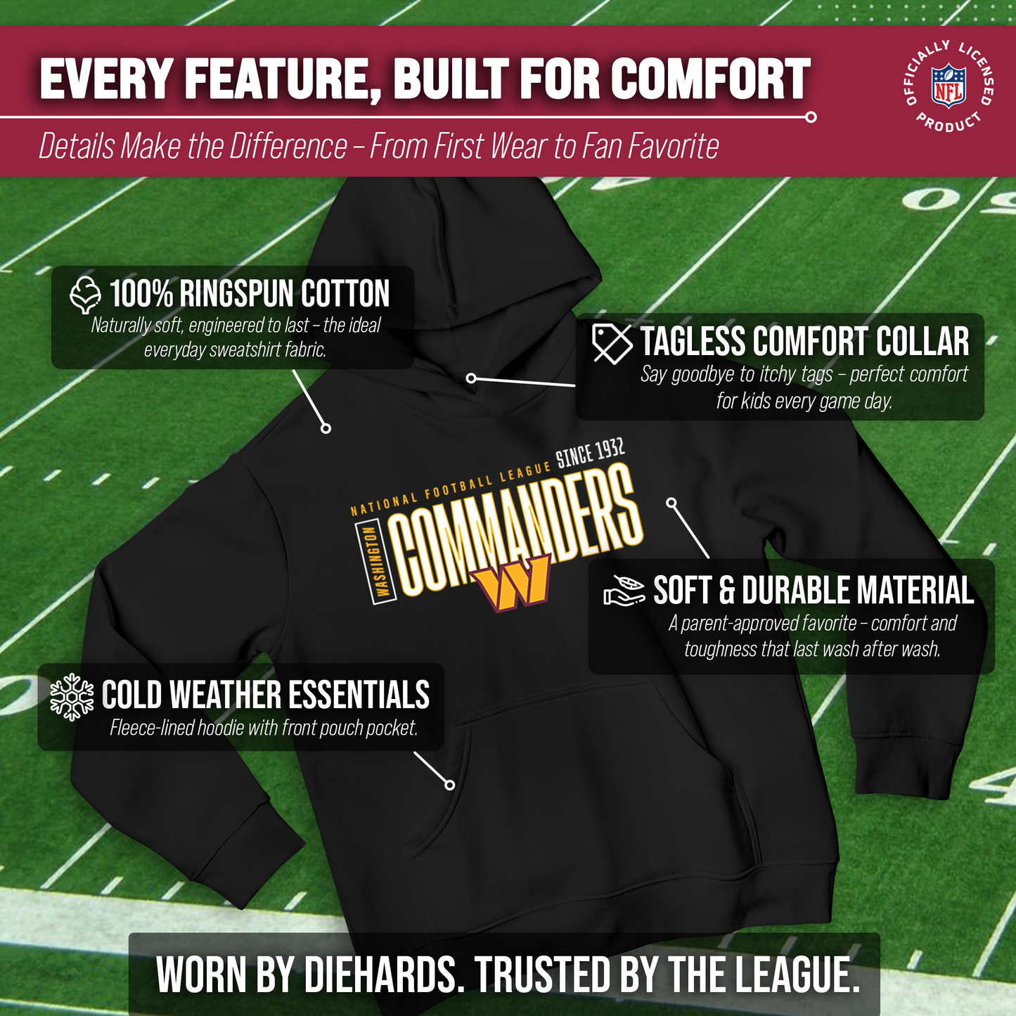 Washington Commanders NFL Youth Modern Endzone Football Fleece Hooded Sweatshirt - Black