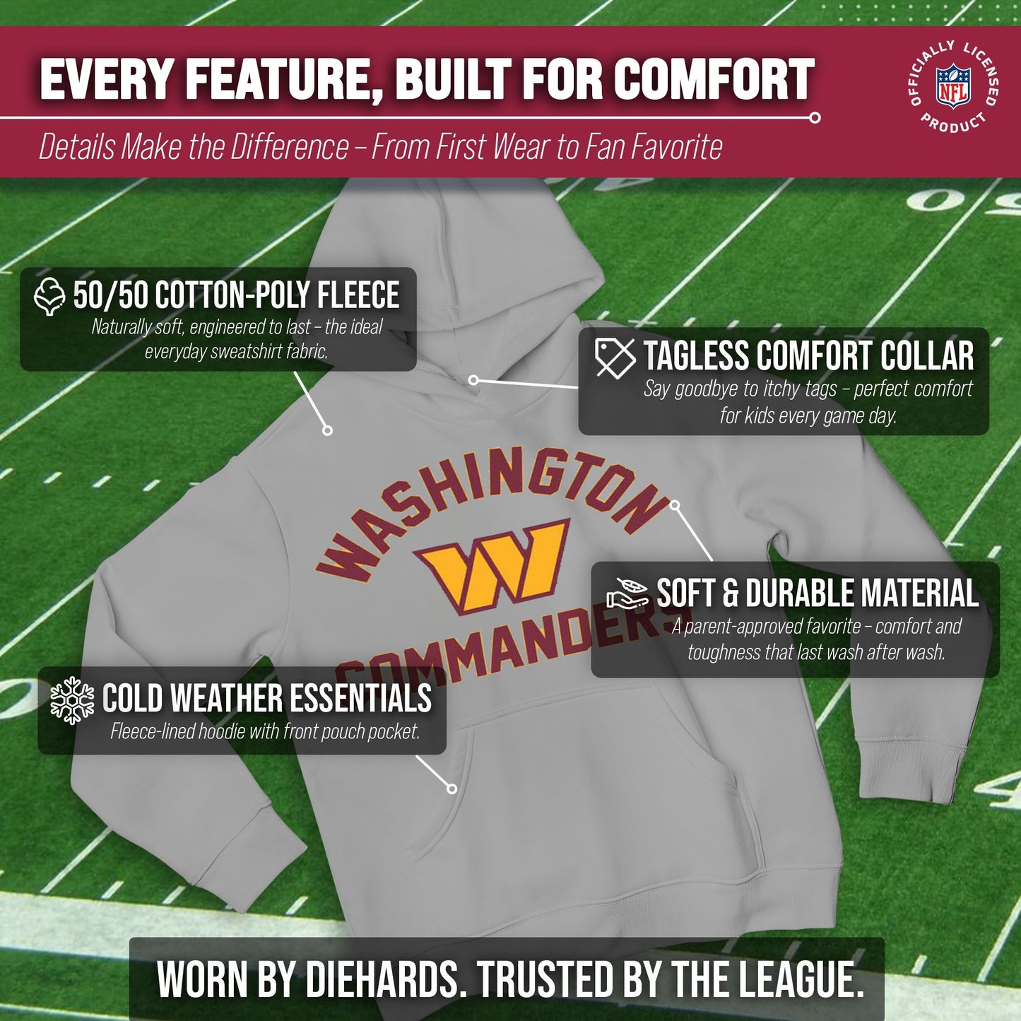 Washington Commanders NFL Youth Gameday Hooded Sweatshirt - Sport Gray