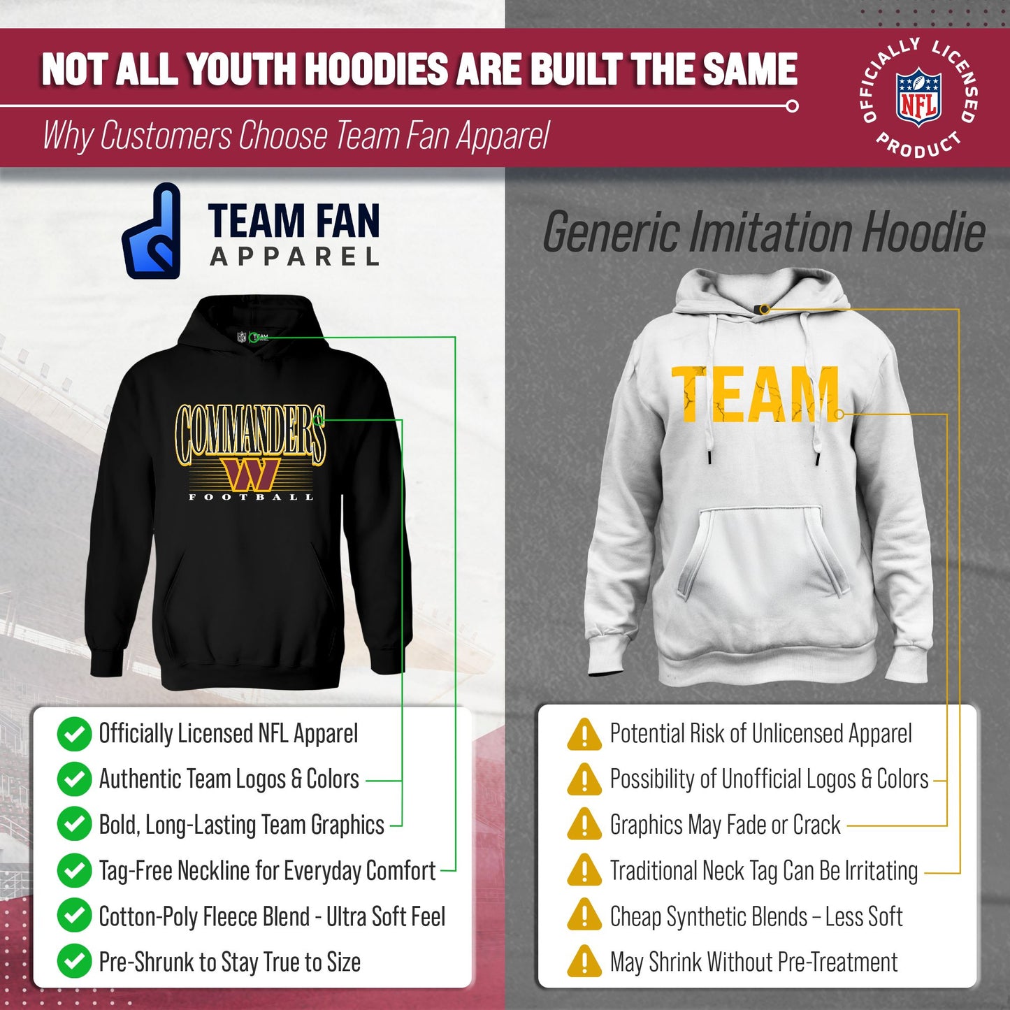 Washington Commanders NFL Youth Overtime Blueprint Football Fleece Hooded Sweatshirt - Black