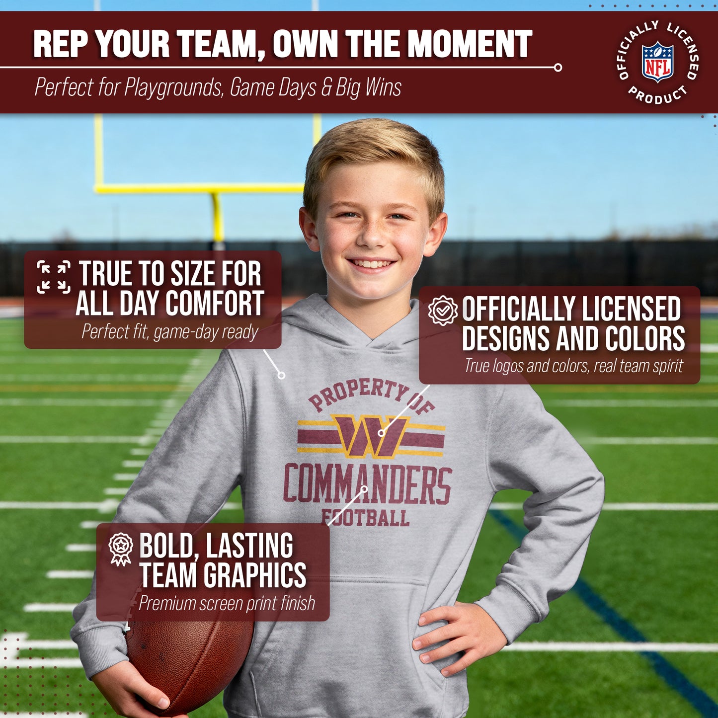 Washington Commanders NFL Youth Property Of Hooded Sweatshirt - Sport Gray