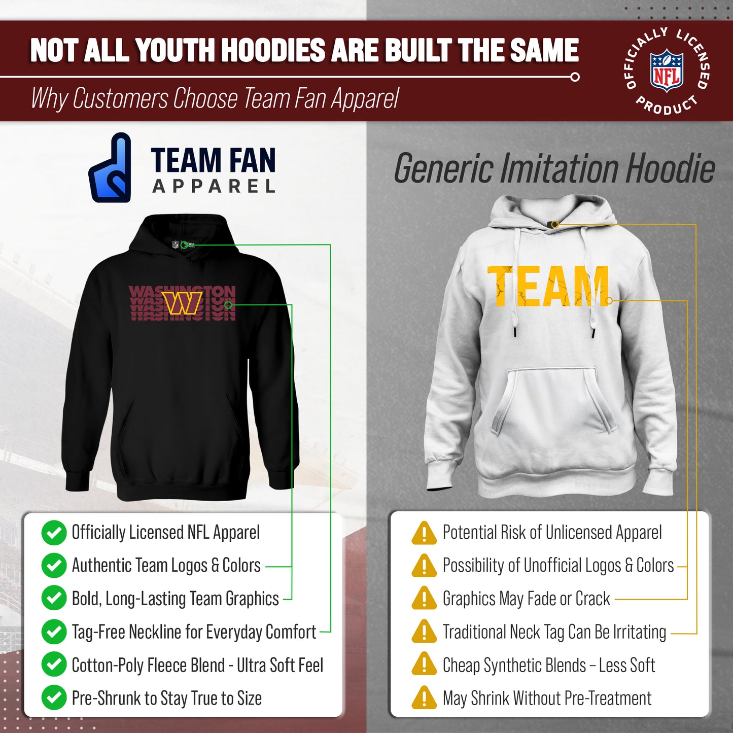 Washington Commanders NFL Youth Repeating Logo Football Fleece Hooded Sweatshirt - Black