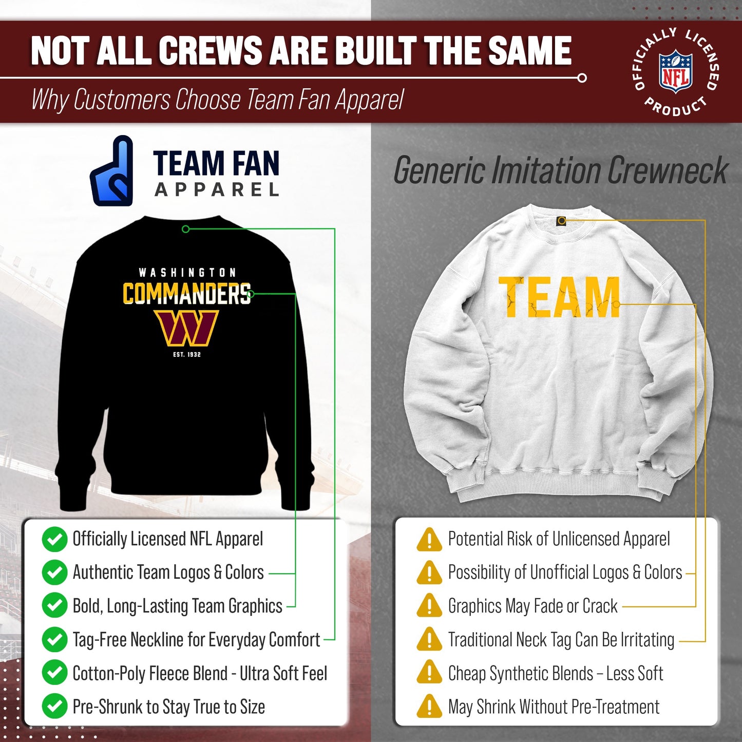 Washington Commanders Adult NFL Diagonal Fade Color Block Crewneck Sweatshirt - Black
