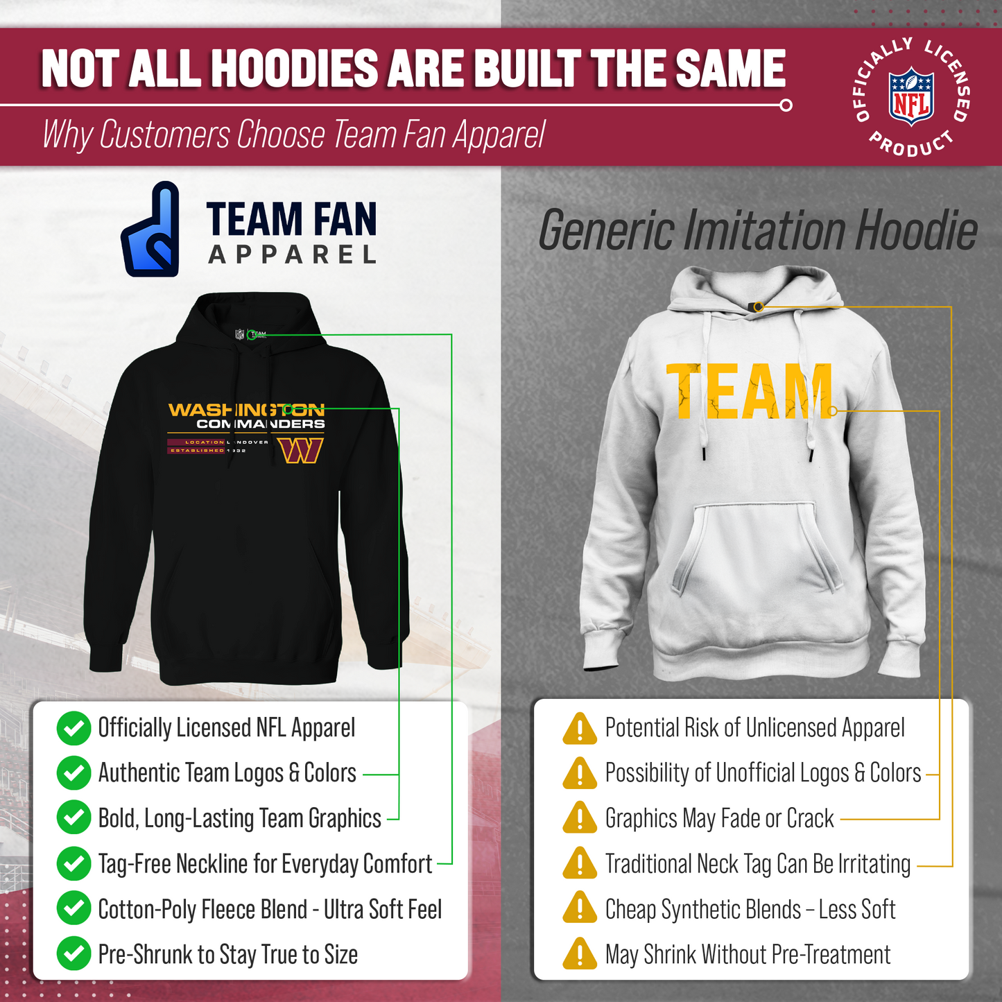 Washington Commanders Adult NFL Speed Stat Sheet Fleece Hooded Sweatshirt - Black
