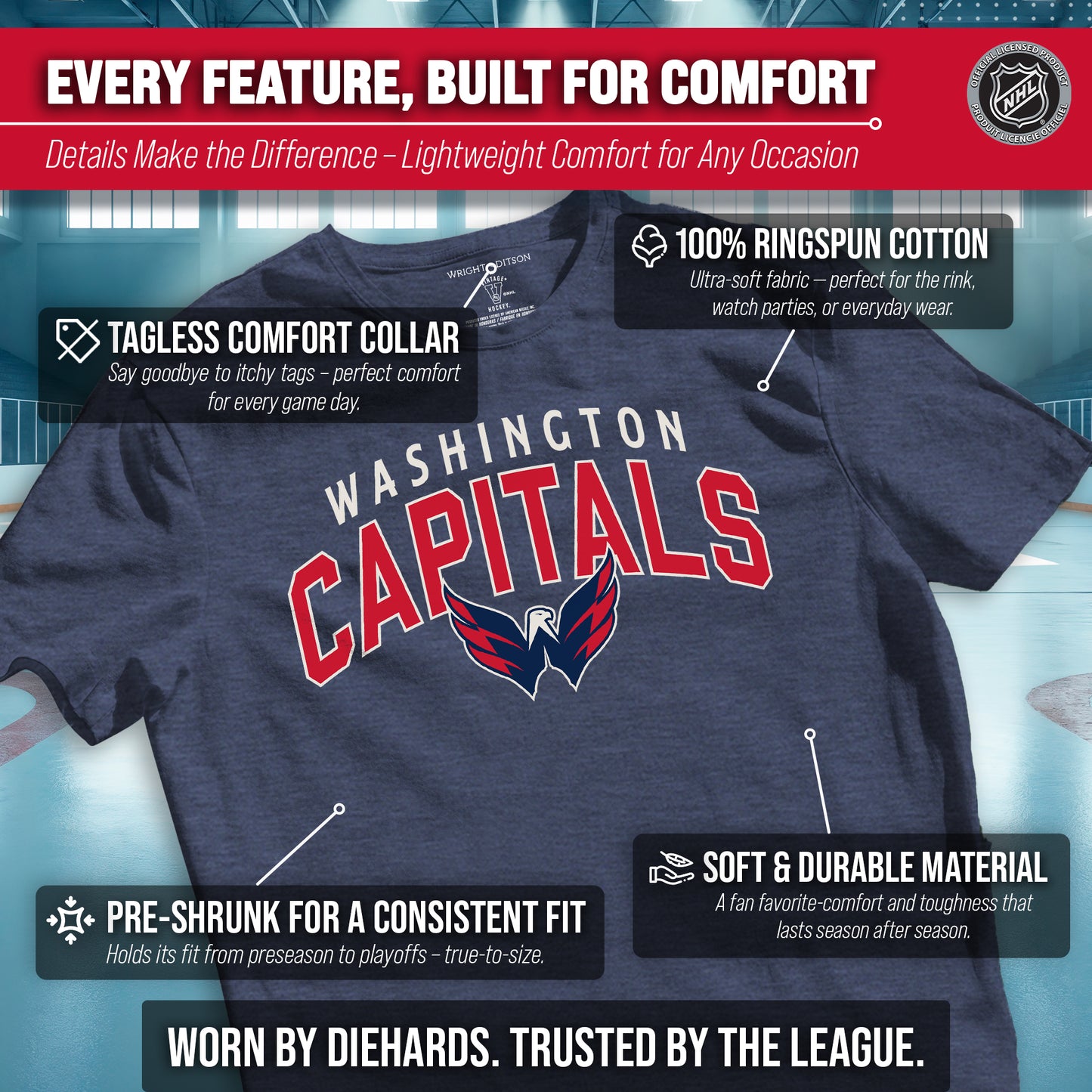 Washington Capitals NHL Adult Powerplay Heathered Unisex T-Shirt - Navy