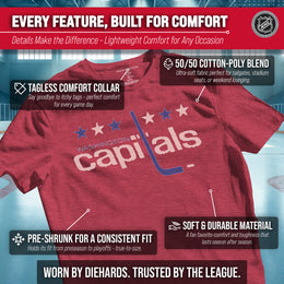 Washington Capitals NHL Adult Retro Logo Tag-Less T-Shirt - Red Heather