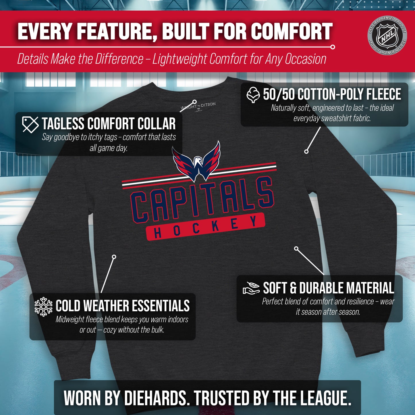 Washington Capitals NHL Charcoal True Fan Crewneck Sweatshirt - Charcoal
