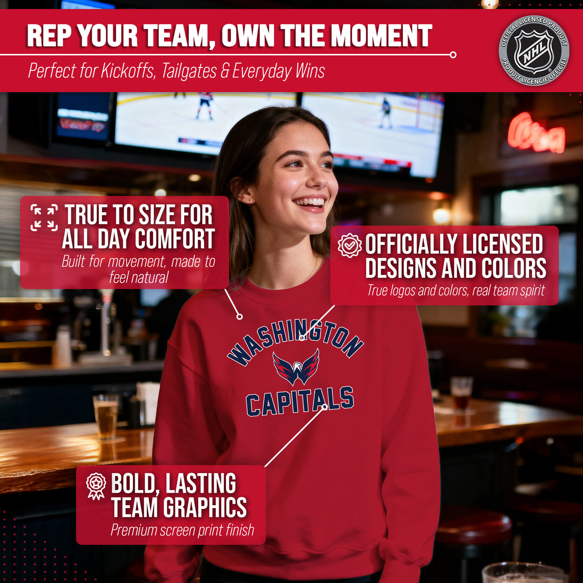 NFL Gameday Crewneck Sweatshirt, Cotton Fleece Pullover Men Women