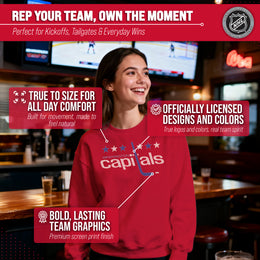 Washington Capitals Adult NHL Retro Logo Hockey Fleece Crewneck Sweatshirt - Red Heather