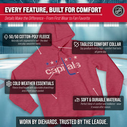 Washington Capitals Adult NHL Retro Logo Hockey Fleece Hooded Sweatshirt - Red Heather