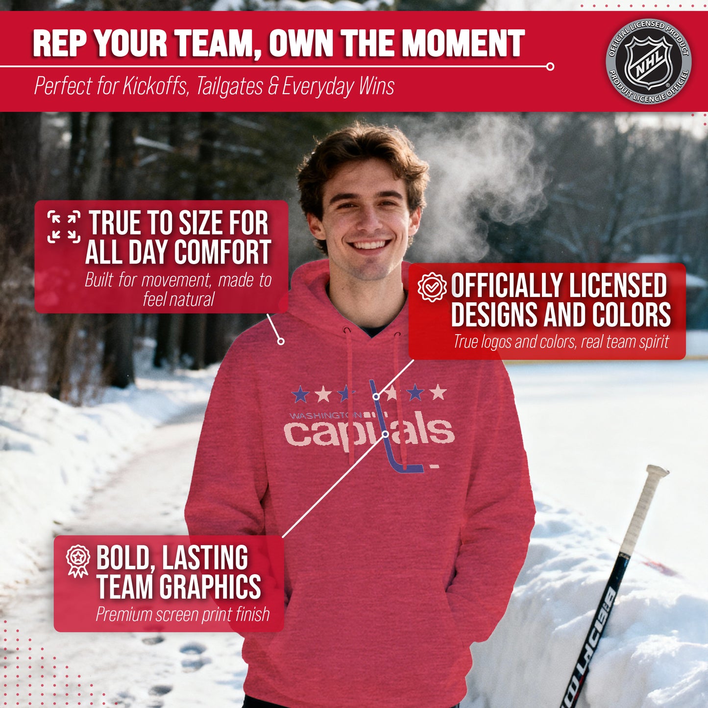 Washington Capitals Adult NHL Retro Logo Hockey Fleece Hooded Sweatshirt - Red Heather