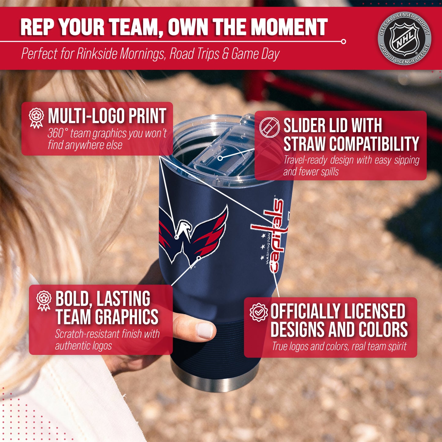 Washington Capitals NHL Hockey 30oz Stainless Steel Vacuum Insulated Game Day Tumbler with Silicone Grip - Navy