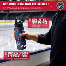Washington Capitals NHL Hockey 34oz Stainless Steel Vacuum Insulated Game Day Water Bottle with Flip Straw Lid and Handle - Navy