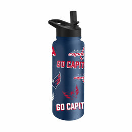 Washington Capitals NHL Hockey 34oz Stainless Steel Vacuum Insulated Game Day Water Bottle with Flip Straw Lid and Handle - Navy