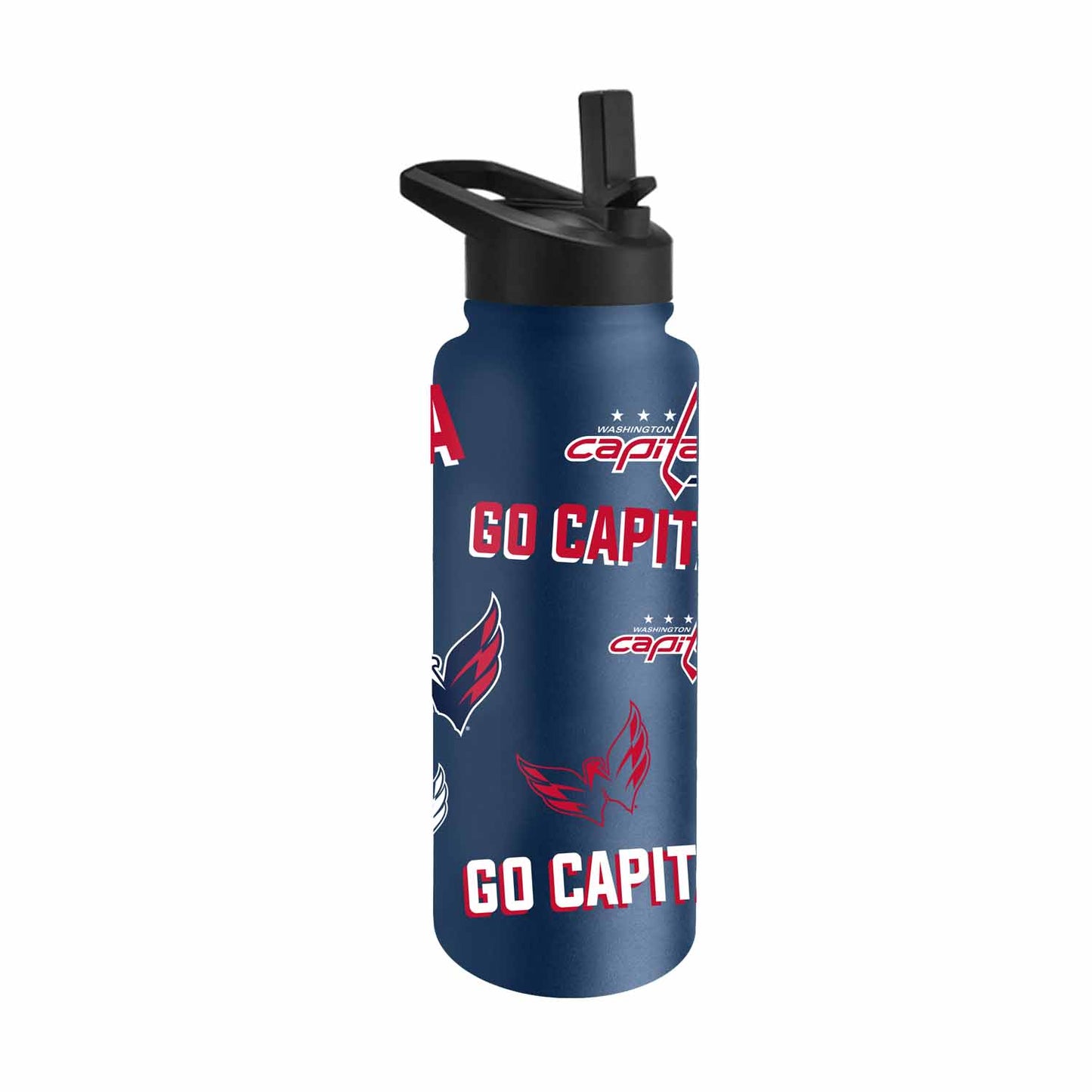 Washington Capitals NHL Hockey 34oz Stainless Steel Vacuum Insulated Game Day Water Bottle with Flip Straw Lid and Handle - Navy