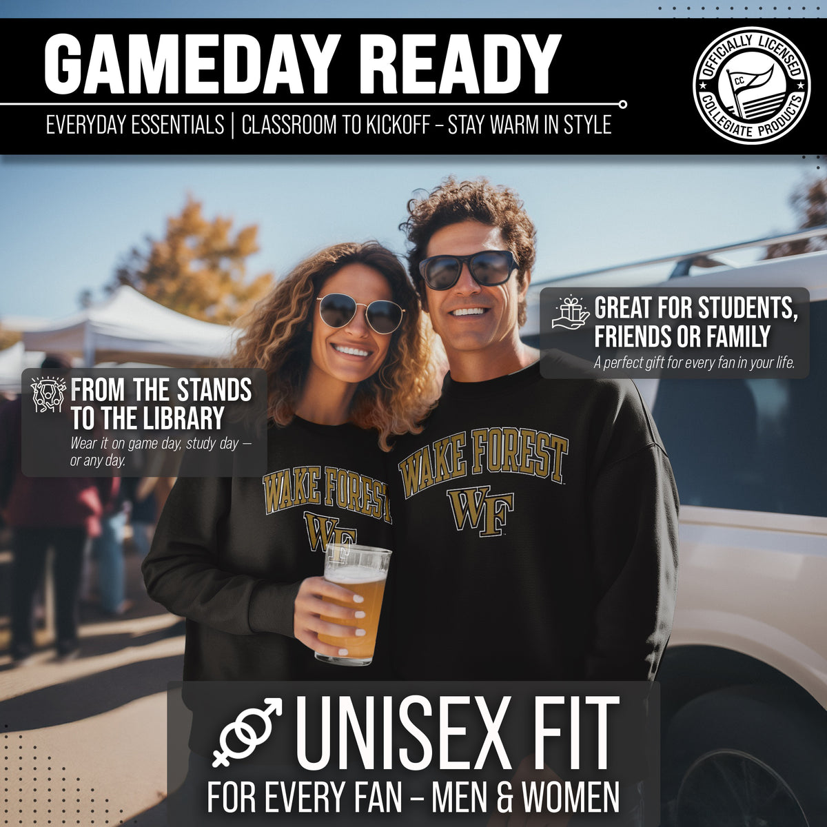 Wake Forest Demon Deacons Adult Arch & Logo Soft Style Gameday Crewneck Sweatshirt - Black