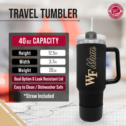 Wake Forest Demon Deacons Collegiate 40oz Stainless Steel Travel Tumbler with Handle for Mom - Black