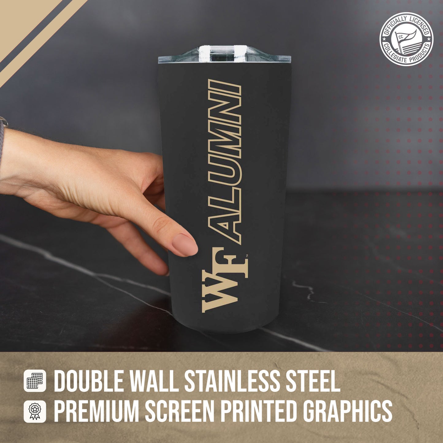 Wake Forest Demon Deacons Collegiate Stainless Steel Travel Tumbler for Alumni - Black