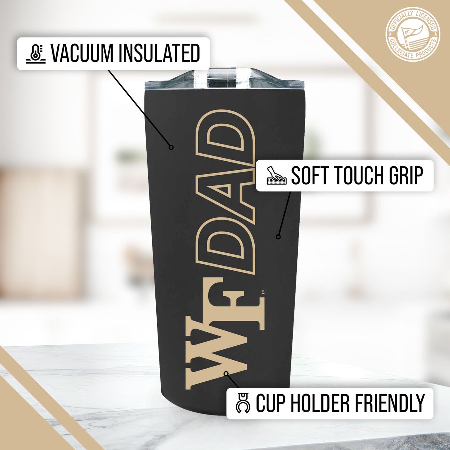 Wake Forest Demon Deacons NCAA Stainless Steel Travel Tumbler for Dad - Black
