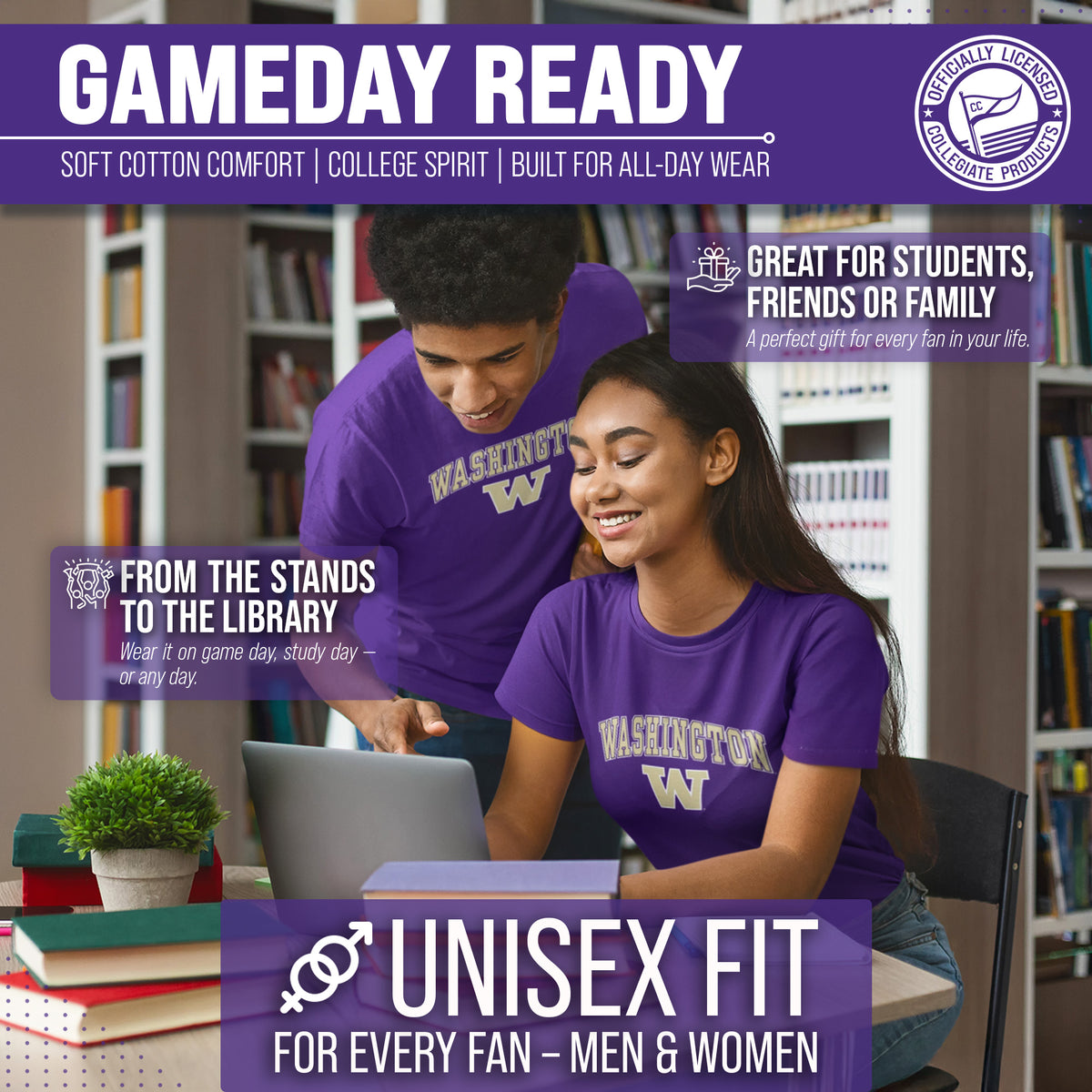 Washington Huskies Gameday Cotton T-Shirt for Men and Women