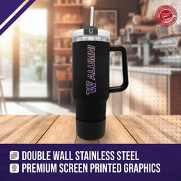 Washington Huskies Collegiate 40oz Stainless Steel Travel Tumbler with Handle for Alumni - Black