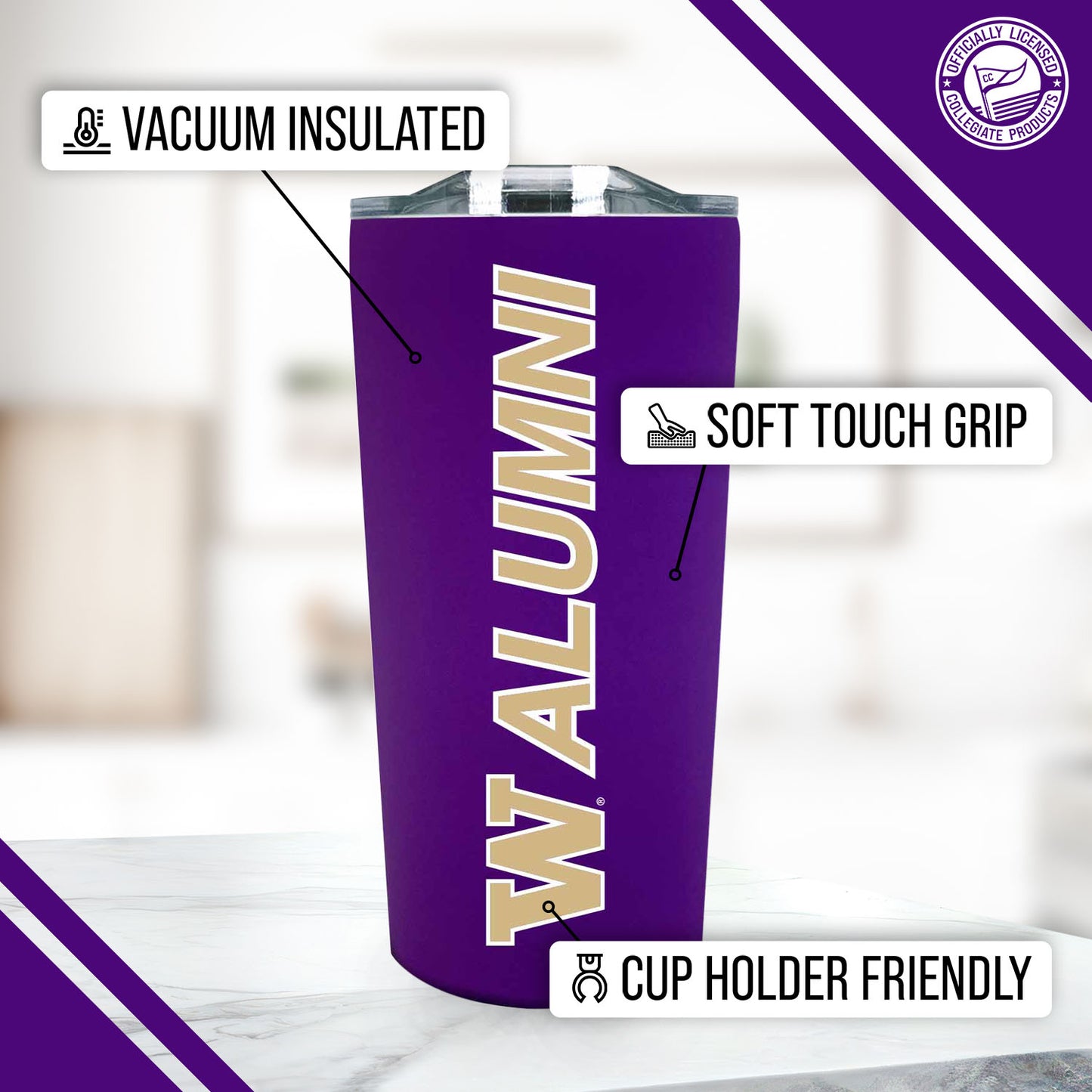 Washington Huskies Collegiate Stainless Steel Travel Tumbler for Alumni - Purple