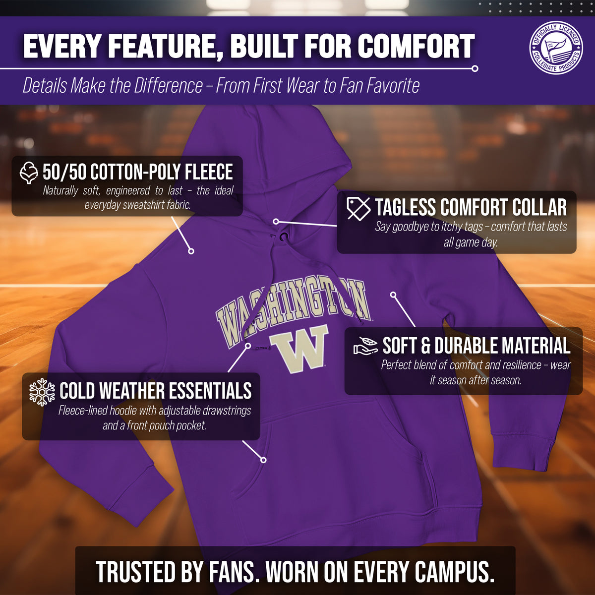 Washington Huskies Arch & Logo Gameday Hoodie - Purple