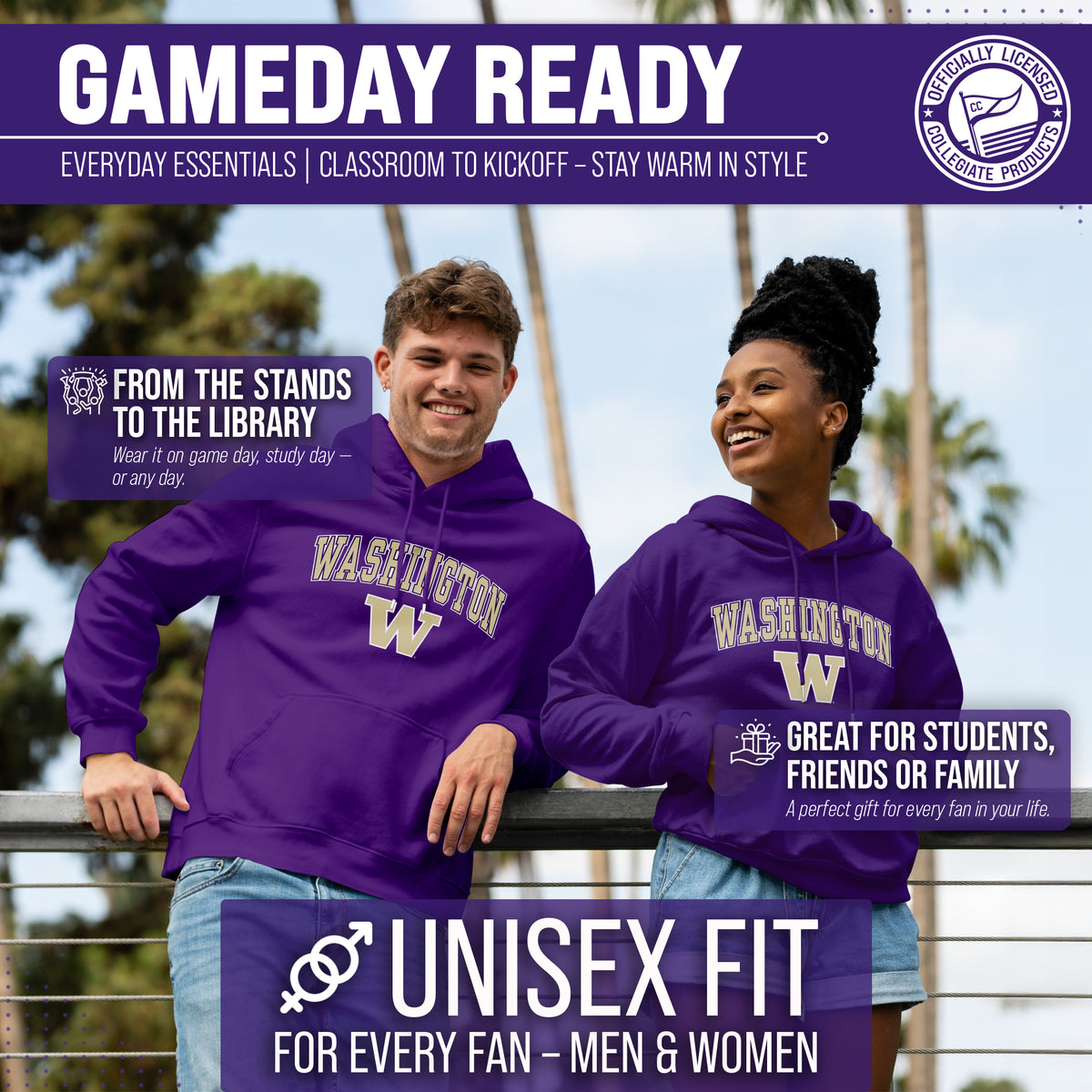 Washington Huskies Arch & Logo Gameday Hoodie - Purple