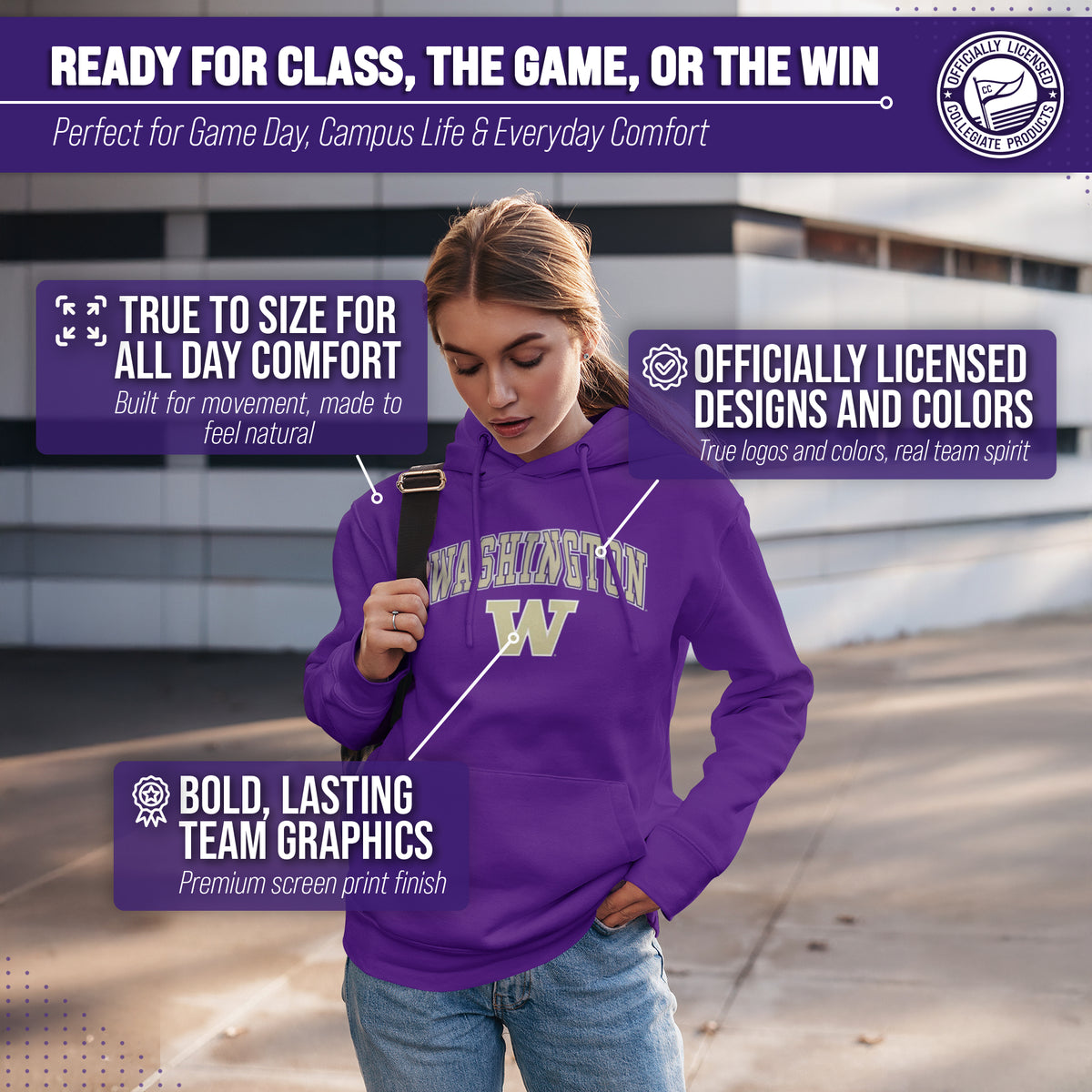 Washington Huskies Arch & Logo Gameday Hoodie - Purple