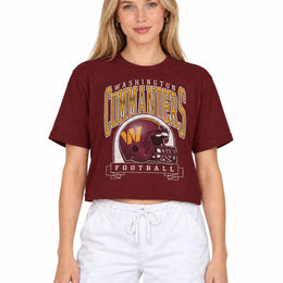 Washington Commanders  Women's Franchise Helmet Crop T-Shirt Mock Neck - Burgundy