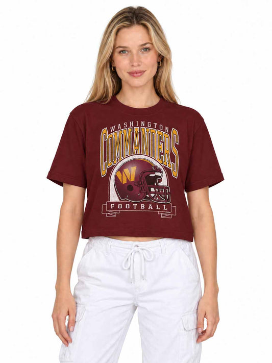 Washington Commanders  Women's Franchise Helmet Crop T-Shirt Mock Neck - Burgundy