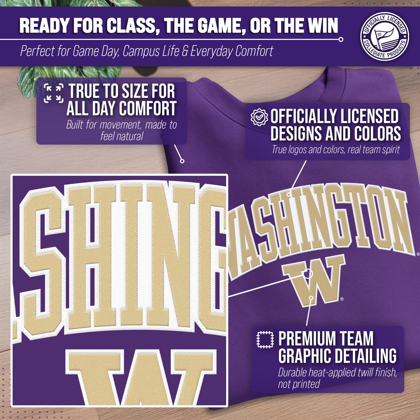 Washington Huskies Adult Tackle Twill Crewneck - Purple