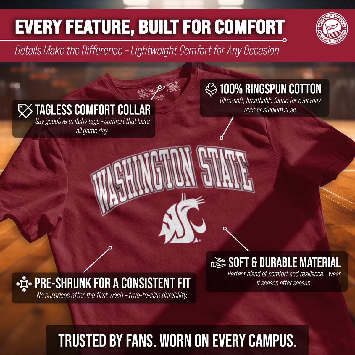 Washington State Cougars Gameday Cotton T-Shirt for Men and Women