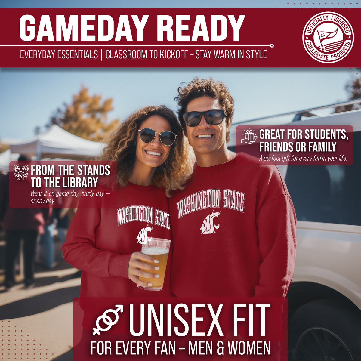 Washington State Cougars Adult Arch & Logo Soft Style Gameday Crewneck Sweatshirt - Cardinal