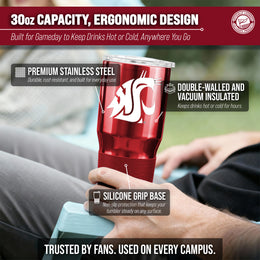 Washington State Cougars NCAA University 30oz Stainless Steel Vacuum Insulated Game Day Tumbler with Silicone Grip - Cardinal